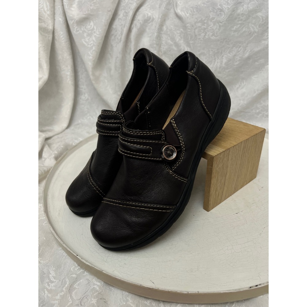 Clarks Collection Womens 7 Brown Leather Slip On Loafers 261750494045